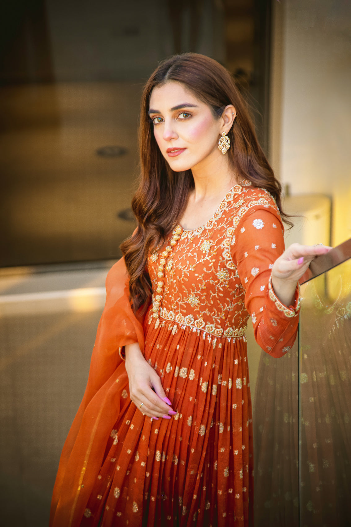 Pakistani Orange Colour Dress Online Rust Orange Chiffon Suit